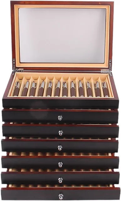 Holz Füllfederhalter Display Aufbewahrungskoffer in Schwarz und Burgunder für 12 bis 78 Stifte als Sammler Organizer Box - Bild 1