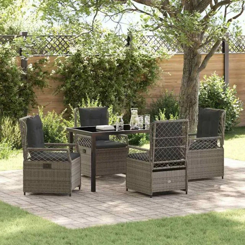 vidaXL Garten Essgruppe aus 5 Teilen in Grau mit Poly-Rattan, Glas und Metall im modernen Design - Bild 1
