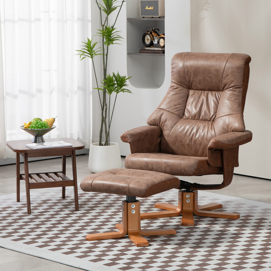 HOMCOM Relaxsessel mit Hocker, drehbarer Fernsehsessel mit Liegefunktion aus Mikrofaser, Braun, B: 78 cm, T: 82,5 cm, H: 109 cm, Aosom - Bild 2