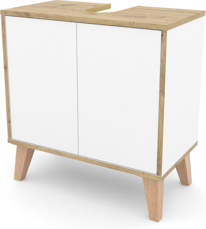 Waschbeckenunterschrank Phoenix MORENA mit 2 Türen in Weiß/Eiche, B/T/H: 60,0 x 32,5 x 63,0 cm