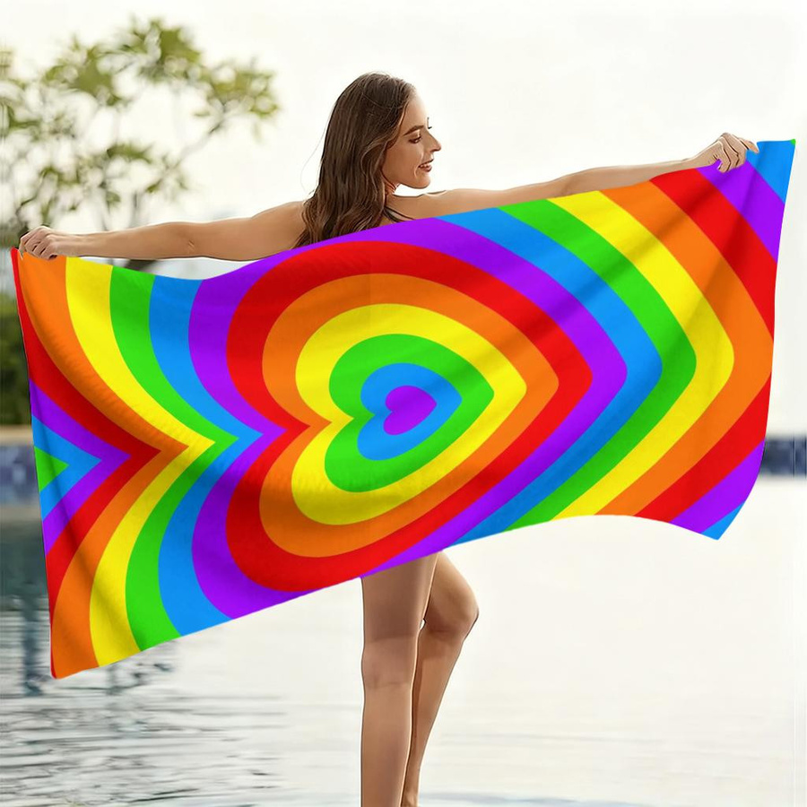 Sandfreies und schnelltrocknendes Strandtuch mit Regenbogen-Herz-Design von JMG Household Supplies, Mehrfarbig, B: 60 cm, H: 40 cm - Bild 4