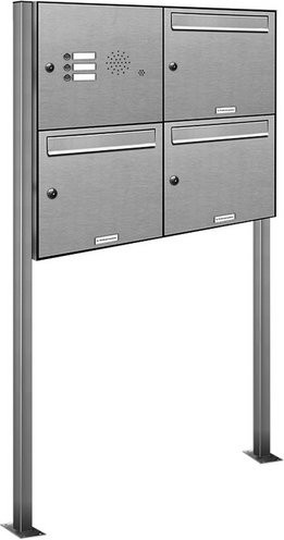 AL Briefkastensystem für 3 Parteien, freistehend, silberfarben, B/H/T: 84,6 x 150 x 11,6 cm - Bild 1