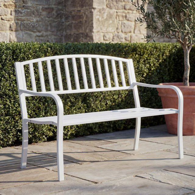 MCW Gartenbank F43 als 2-Sitzer aus pulverbeschichtetem Stahl in Weiß, B/T/H: 120 x 58 x 87 cm - Bild 1