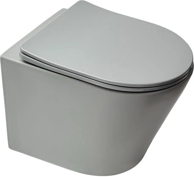 Swiss Aqua Technologies Wand-WC Kurz mit SoftClose TakeOff WC-Sitz und Rimless-Spülung, Grau Matt, Länge: 48 cm - Bild 1