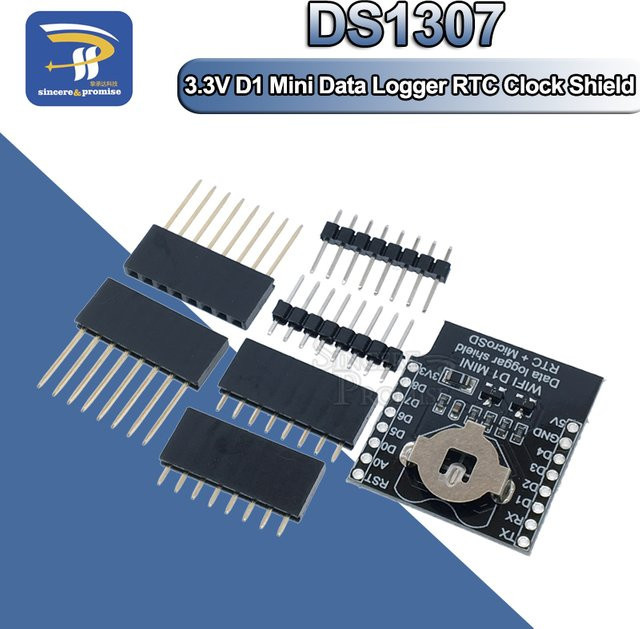 Micro SD D1 Mini Datenlogger Shield mit RTC DS1307 Uhr für Arduino und Raspberry Pi, Schwarz - Bild 1