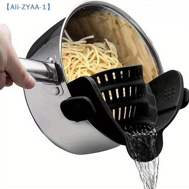 JETTING Silikon-Clip-On-Sieb für Töpfe, verstellbares Abtropfsieb für Nudeln und Pasta, Schwarz - Bild 1