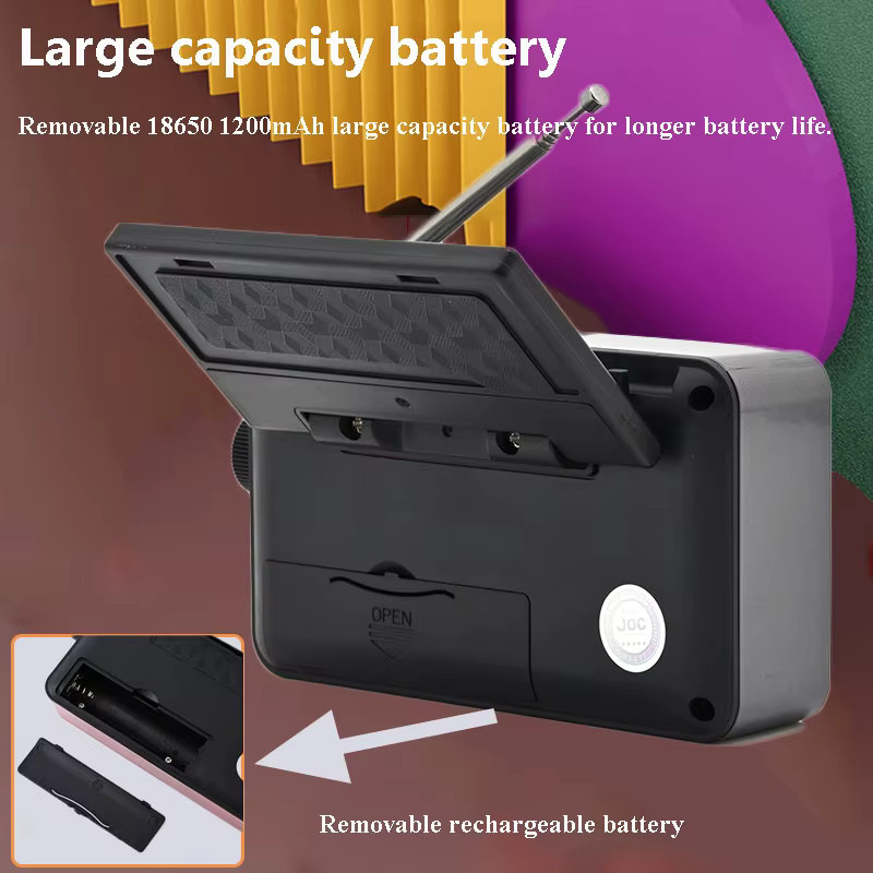 JINSERTA Tragbares Mini-Notfallradio in Rot mit LED-Anzeige, Solarpanel, Bluetooth-Lautsprecher und Recorder mit TF-Karte und USB-Anschluss - Bild 5