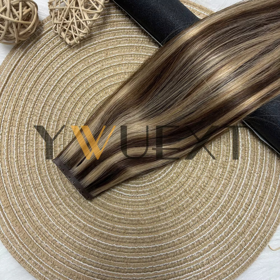 YWUEXT Double Inject XO Hole Weft Echthaarverlängerungen, 16 Zoll, Naturglatt - Bild 2