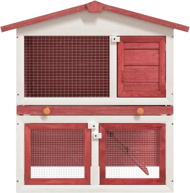 vidaXL Kaninchenstall aus lackiertem Kiefernholz in Rot mit 3 Türen und Drahtgitter, B/T/H: 98 x 60 x 60 cm - Bild 1