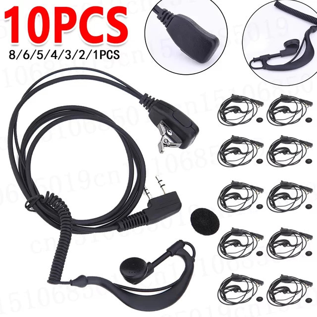 10er Set 2-poliges In-Ear Ohrhörer-Headset mit Anti-Noise-Mikrofon für Baofeng UV5R und Kenwood in Schwarz - Bild 1