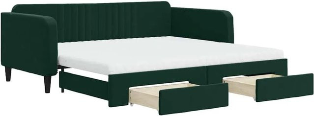 vidaXL Tagesbett ausziehbar mit Schubladen in Dunkelgrün aus Samt, B/T/H: 223 x 100 x 75 cm - Bild 1