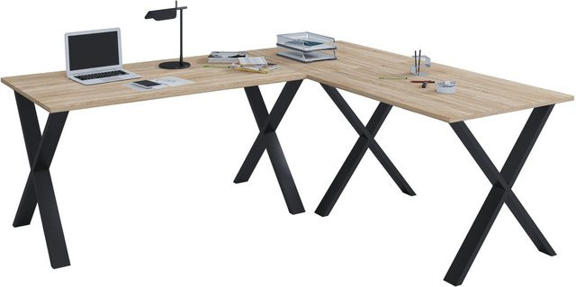 VCM Eckschreibtisch Lona in Sonoma-Eiche und Schwarz mit X-Füßen, B/T/H: 130 x 130 x 74 cm - Bild 1