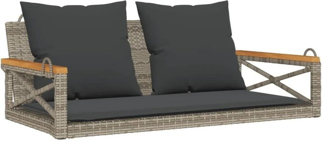 Furnicato Hängebank aus Poly-Rattan mit Kissen in Grau, B/T/H: 109 x 62 x 40 cm - Bild 1