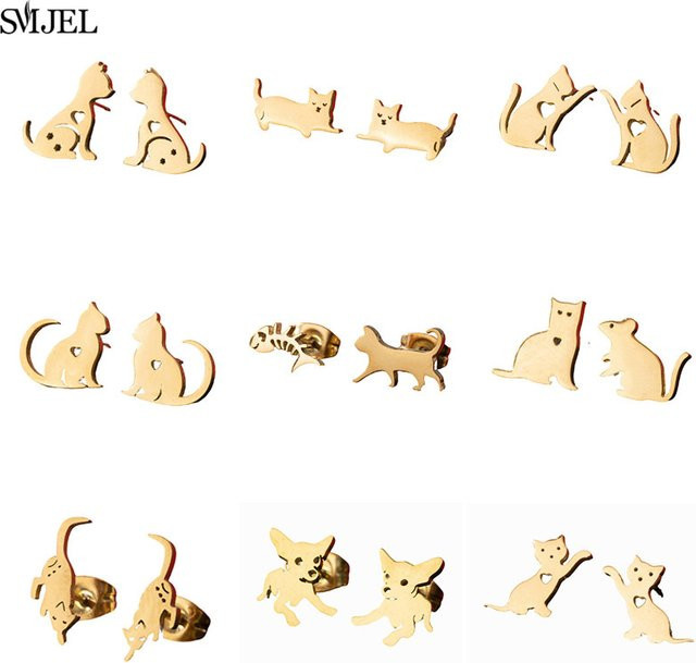 SMJEL Ohrstecker Katzenohrstecker, Edelstahl, Gold, Damen - Bild 1