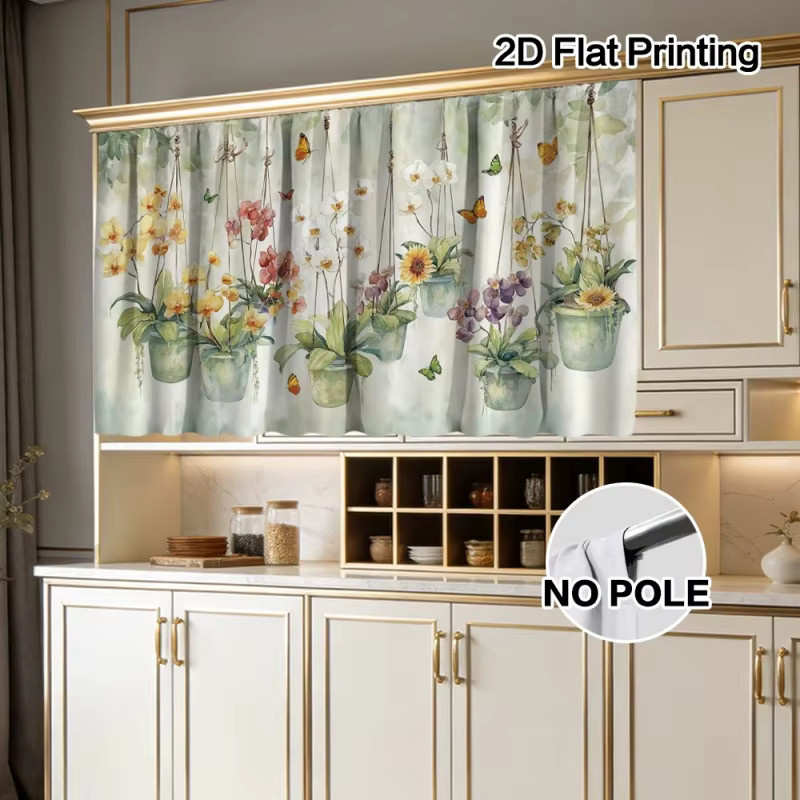 VIKAMA Küchenschrank-Vorhang mit Orchideen- und Schmetterlingsmuster in Multicolour als Sichtschutz und Dekoration für Küche oder Badezimmer - Bild 3