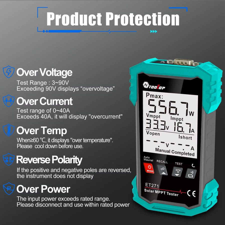 TOOLTOP Tragbares Solarpanel 2000 W MPPT-Tester mit Datenspeicher für Photovoltaik-Solarstromzähler und Solarbatterie-Wartung - Bild 5