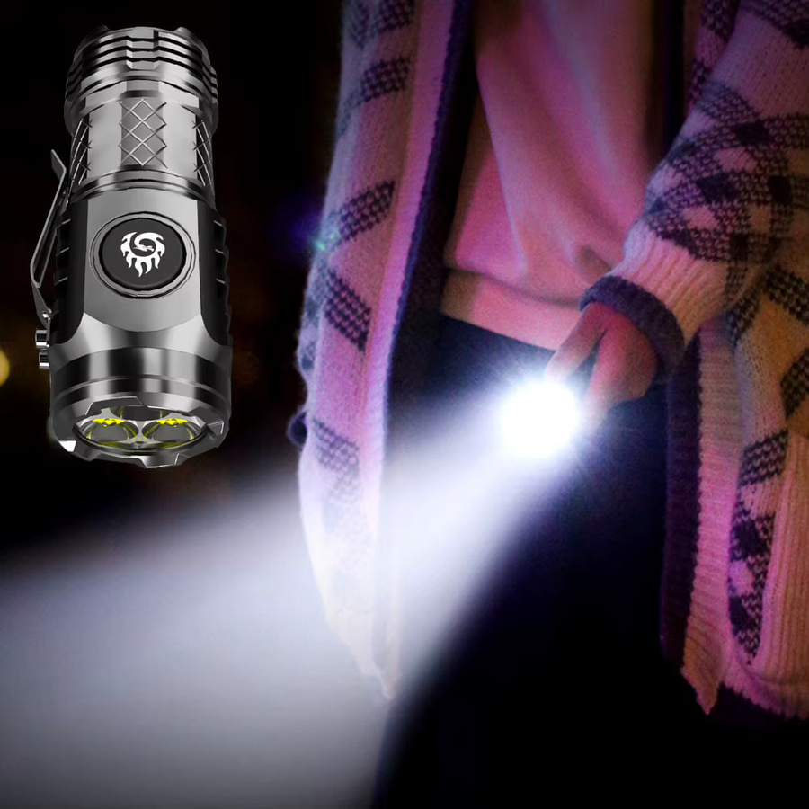 ZHIYU Mini-Schlüsselanhänger-Taschenlampe mit 3 LED, USB-aufladbar, wasserdicht, Farbe: Schwarz - Bild 4