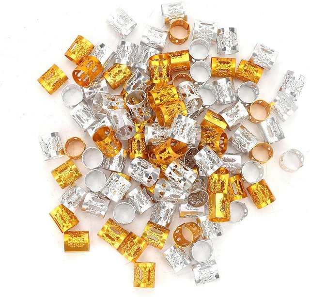 100 Stück Haarflechtperlen Manschetten, Gold+Silber beige, Crystal, Unisex - Bild 1