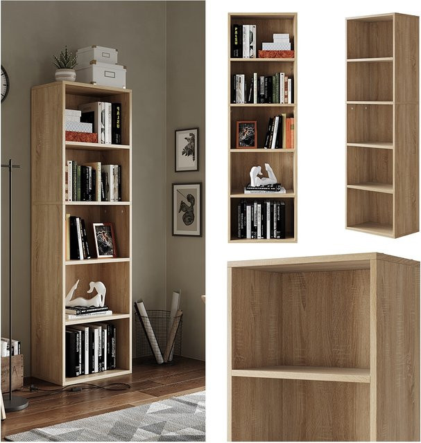 Vicco Bücherregal Bob in Eiche Braun mit 5 Fächern, B: 40 cm, H: 132 cm, T: 30 cm - Bild 1