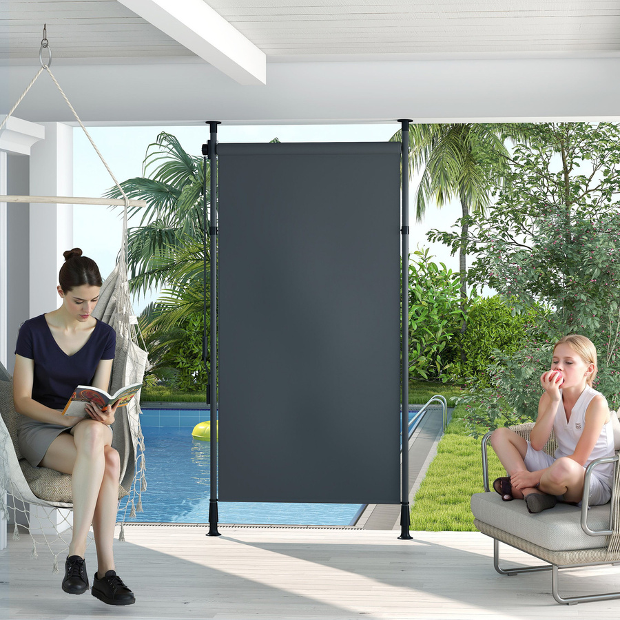 Outsunny Senkrechtmarkise Balkonrollo in Dunkelgrau mit Kurbel, wetterfester Sichtschutz aus Polyester für Garten und Balkon, B/H: 150 x 220-310 cm - Bild 2