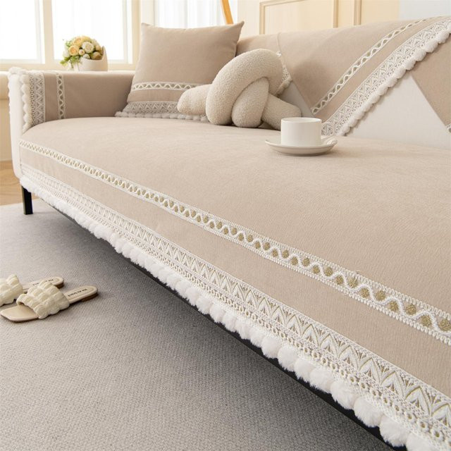 Super Six Chenille Sofakissenbezug in Beige, quadratischer Kissenbezug mit flauschigem Dekor, Breite: 70 cm, Höhe: 70 cm - Bild 1