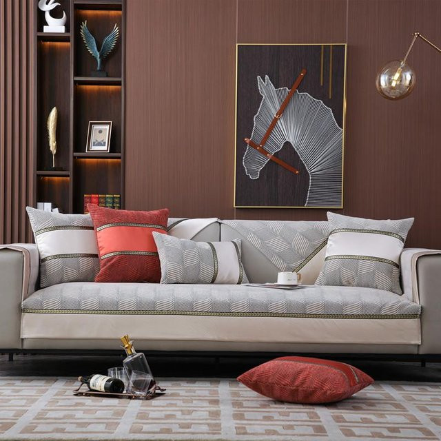 Super Six Universal Sofakissen aus Chenille Jacquard, Modern und Rutschfest, Farbe: Grau/Rot, B/T/H: 110 x 110 x 110 cm - Bild 1