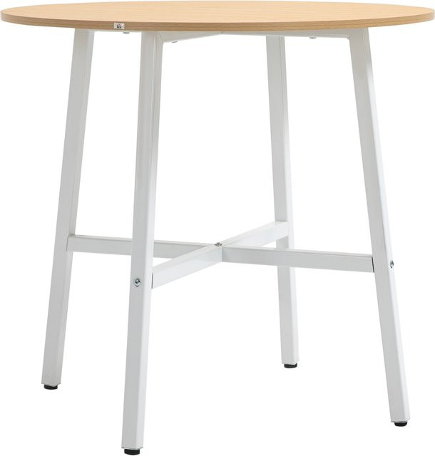 HOMCOM Esszimmertisch für 4 Personen aus Stahl und Naturholz in Braun und Weiß, quadratischer Küchentisch im Industriestil, B/T/H: 80 x 80 x 76 cm - Bild 1