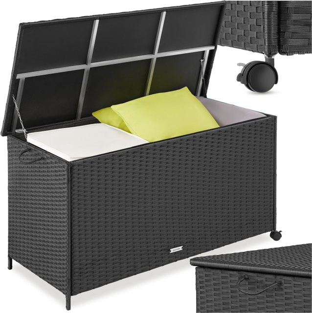 tectake Auflagenbox Kuusamo mit Aluminiumgestell und Rattangeflecht in Schwarz, 253 l, B/T/H: 116 x 54 x 64 cm - Bild 1