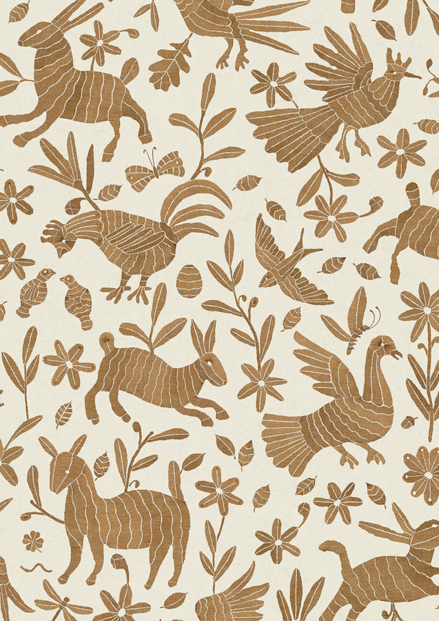 Lewis & Wood Tapete Otomi Foxy in Braun mit Tier- und Blumenmotiven - Bild 1