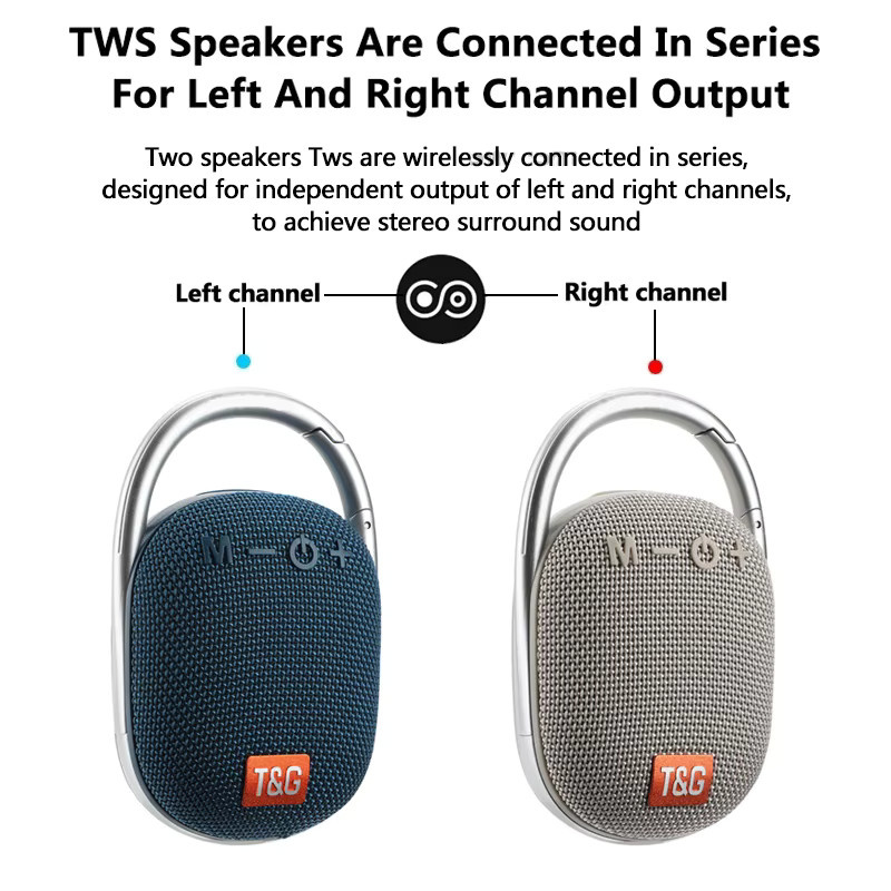 T&G Tragbarer Mini-Bluetooth-Lautsprecher mit FM-Radio und Bass-Subwoofer in Grau, Wasserdicht - Bild 2