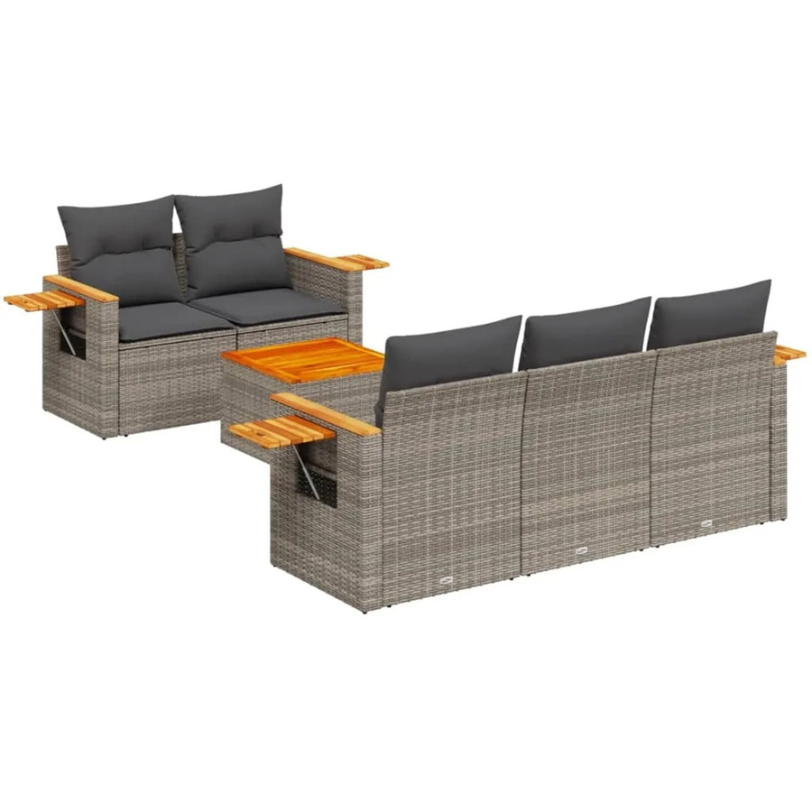 vidaXL 6-teilige Garten-Sofagarnitur aus Poly-Rattan in Grau mit Kissen und Tisch - Bild 2