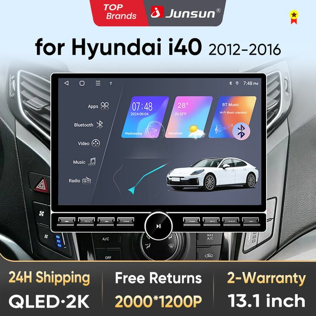 Junsun QLED Wireless CarPlay Android Auto Autoradio für Hyundai i40 2012-2016 mit 13,1 Zoll Display, Bluetooth, GPS und DSP in Schwarz - Bild 1