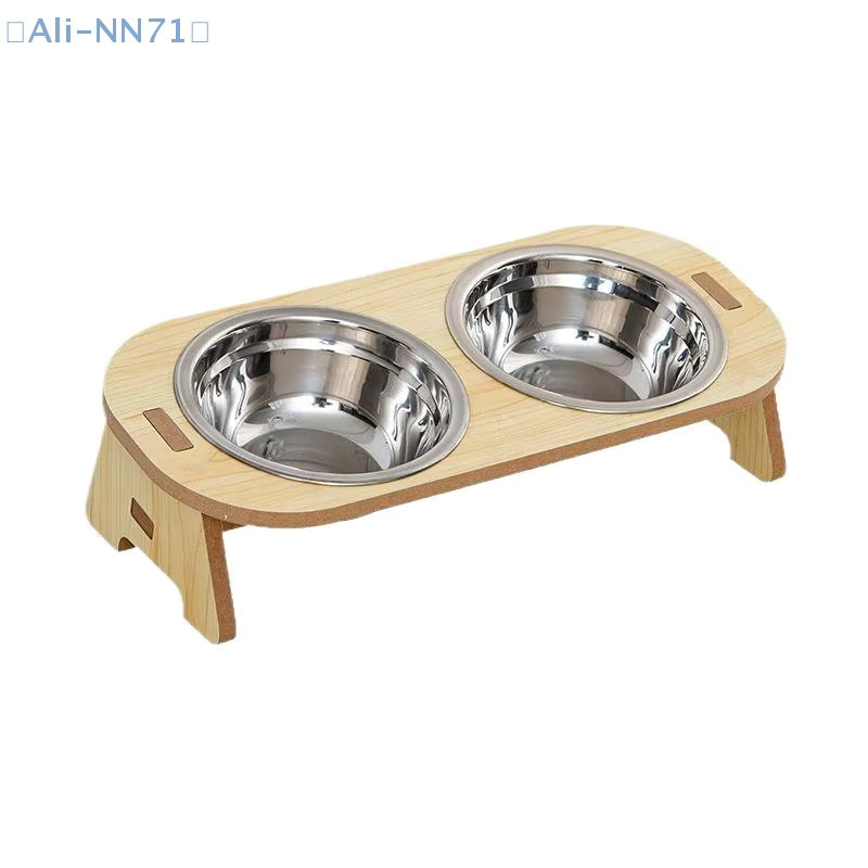 JETTING 2-in-1 Futternäpfe für Katzen und Hunde mit Edelstahl-Kippschalen und Holzstützen in Silber - Bild 2
