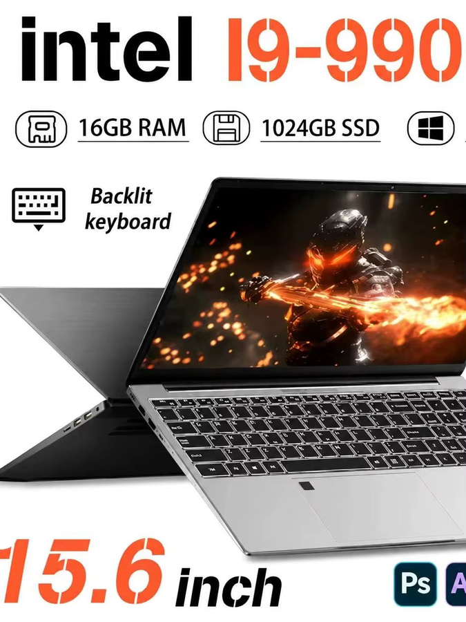 FUCHU Laptop mit 15 Zoll Display, Intel Core i9-9900, 16GB RAM, 1TB SSD, Windows 11 Pro, Silber/Grau - Bild 5