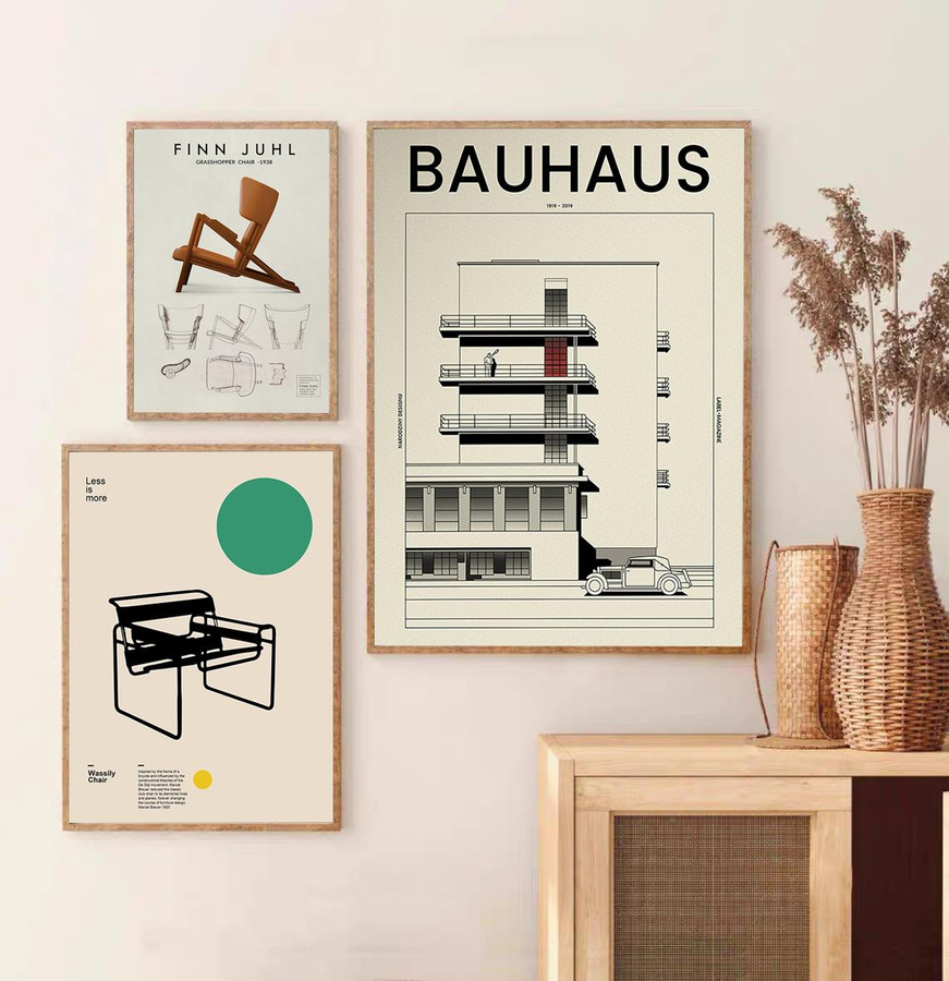 Bauhaus Retro Kunstdruck Leinwand von Fairy Art Gallery in Schwarz Weiß, Breite: 40 cm, Höhe: 60 cm - Bild 2