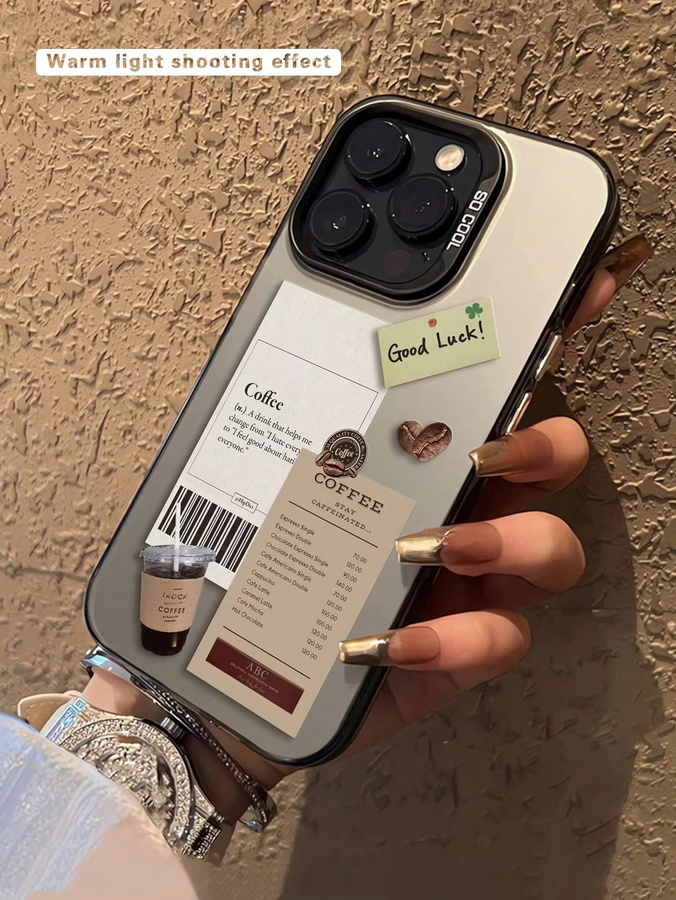 Lasergravierte Anti-Sturz-Handyhülle mit Kaffeemuster für iPhone 17, 16, 15, Plus, Pro, Max Serien in Schwarz - Bild 2