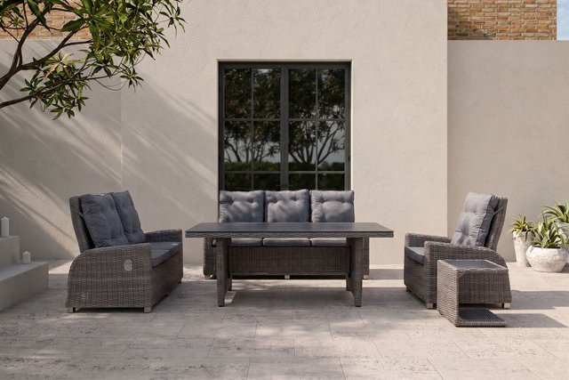 OUTFLEXX Garten-Essgruppe aus Polyrattan in Grau für 6 Personen mit verstellbaren Rückenlehnen und Tisch Breite: 200 cm, Tiefe: 95 cm - Bild 1