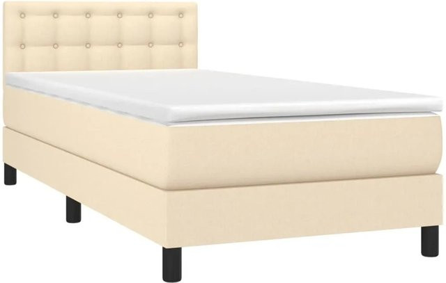 vidaXL Boxspringbett mit Matratze in Creme, Hybrid-Bett mit LED-Unterbettbeleuchtung und USB-Ladeport, Stoff, B/T: 100 x 200 cm - Bild 1
