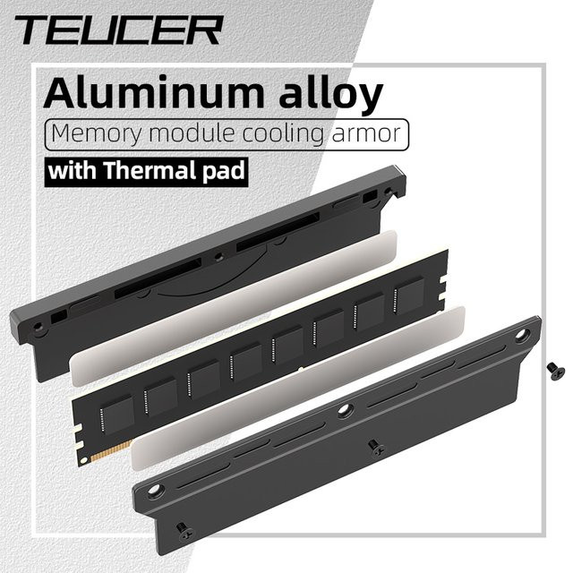 Teucer Aluminium RAM Kühler für DDR2 DDR3 DDR4 mit Wärmeleitpads in Schwarz, Silber oder Weiß - Bild 1