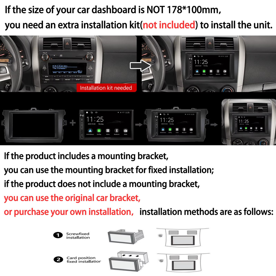 ESSGOO 7-Zoll Doppel-DIN Universelles Autoradio mit Carplay, Android Auto, Bluetooth, USB und AUX in Schwarz - Bild 3