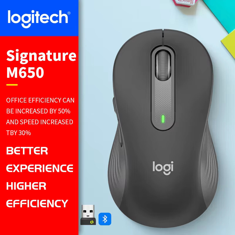 Logitech M650 M350 M350P M185 kabellose Büromaus in Grau für Laptop und PC, leise und tragbar - Bild 1