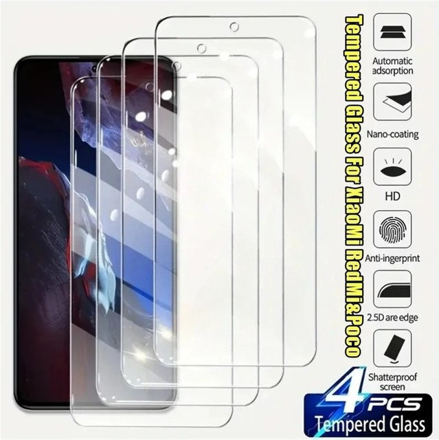 4 Stück Full Cover HD Displayschutzfolie aus gehärtetem Glas für Xiaomi POCO X6 Neo F5 X5 M6 M4 M3 Pro F4 F3 X4 Gt X3 NFC in Transparent - Bild 1