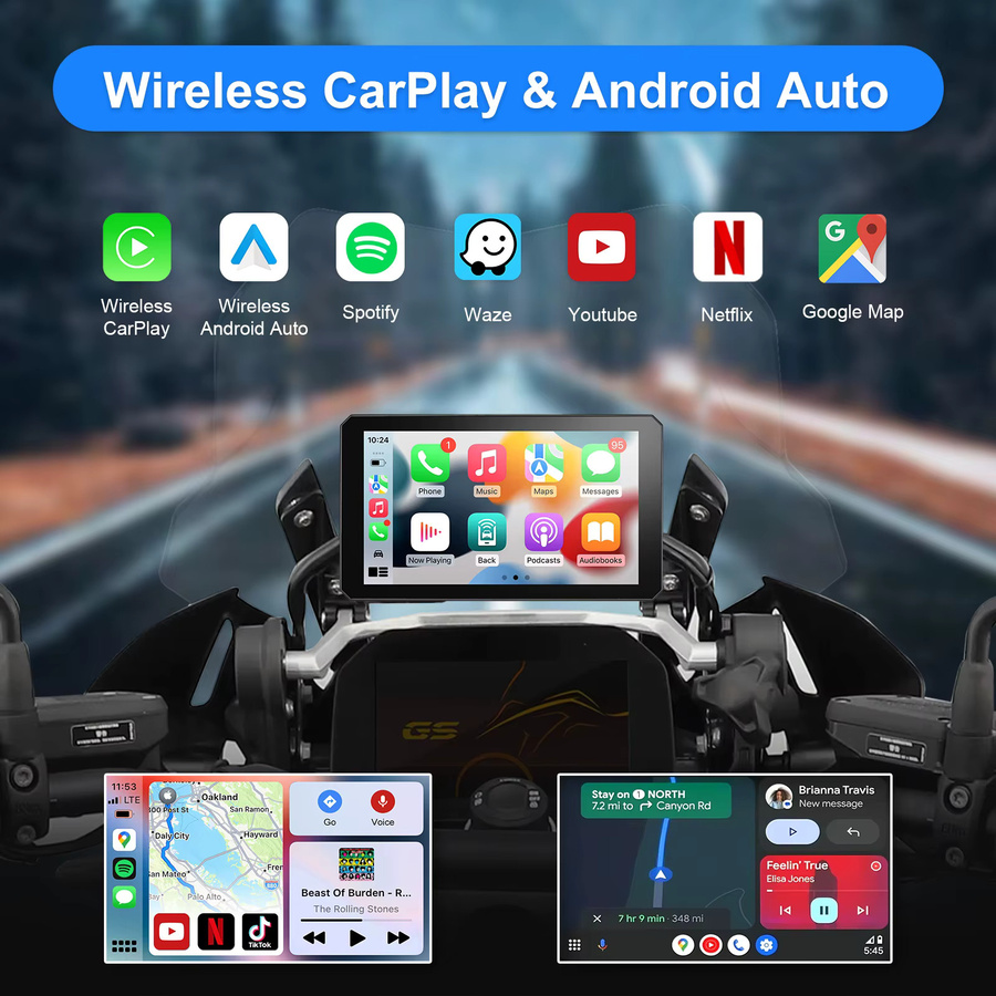 IYING 7 Zoll Motorrad CarPlay Display mit Android Auto und GPS, IP67 wasserdicht, kompatibel mit BMW R1250GS R1300GS R1200GS und Wonder Wheel, Schwarz - Bild 3