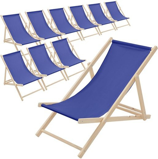 10er Set ECD Germany Liegestühle aus Holz mit verstellbarer Rückenlehne und UV-beständigem Polyester in Dunkelblau - Bild 1