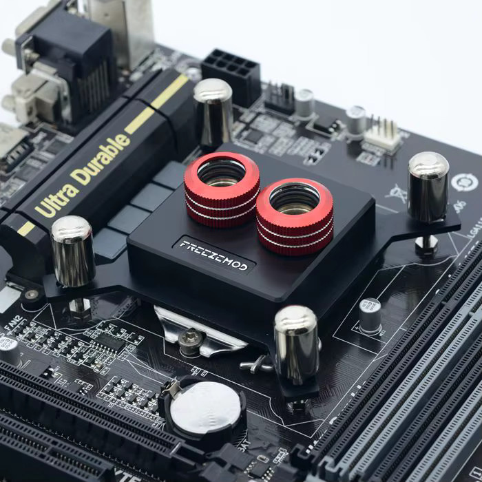 FREEZEMOD Wasser-CPU-Kühler mit Mikrokanälen für Intel LGA 1151 115X 1366 2011 und AMD AM3 AM4 Plattform, Schwarz - Bild 1