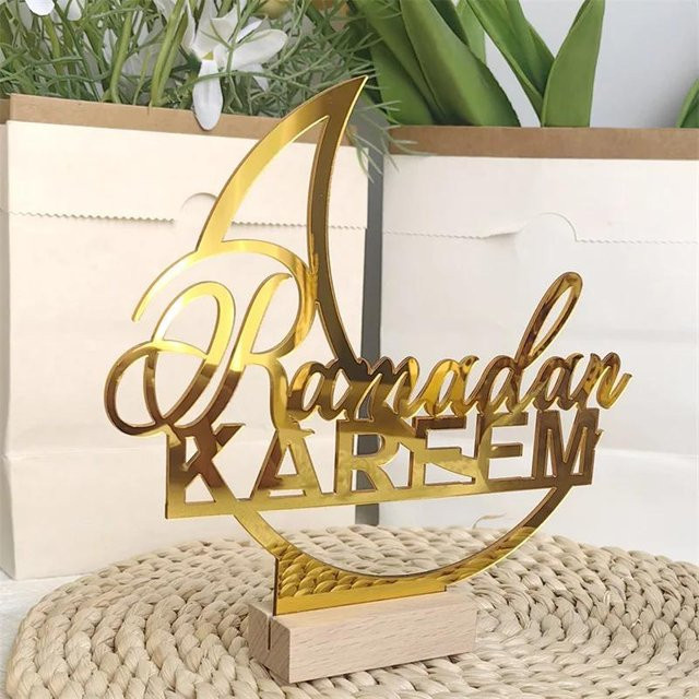 YONGSNOW Eid Mubarak Tischornament aus Acryl in Gold mit Mond und Halbmond für Ramadan Kareem Dekorationen - Bild 1