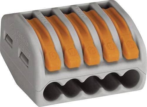 WAGO 222-415-1 Verbindungsklemme 222 flexibel für 0,08-4mm² und starr 0,08-2,5mm², 5-polig, Grau und Orange - Bild 1