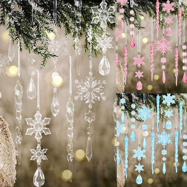 PATIMATE Weihnachts-Acryl-Anhänger in Schneeflocken-Optik, transparente Weihnachtsdekoration für den Weihnachtsbaum - Bild 1