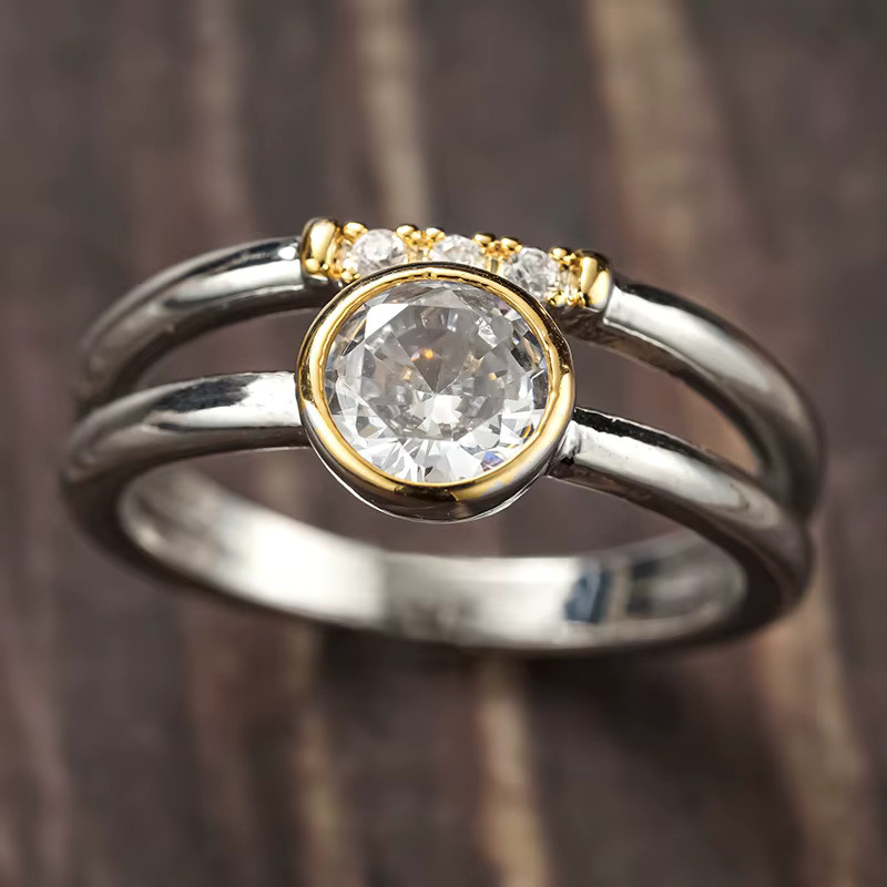 Huitan Damen-Ring, Bicolor, Zirkonia, Vintage - Bild 4