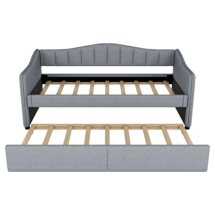 okwish Schlafsofa Grau mit ausziehbarem Bett aus Leinen und MDF, B/H/T: 90 x 85 x 200 cm - Bild 2